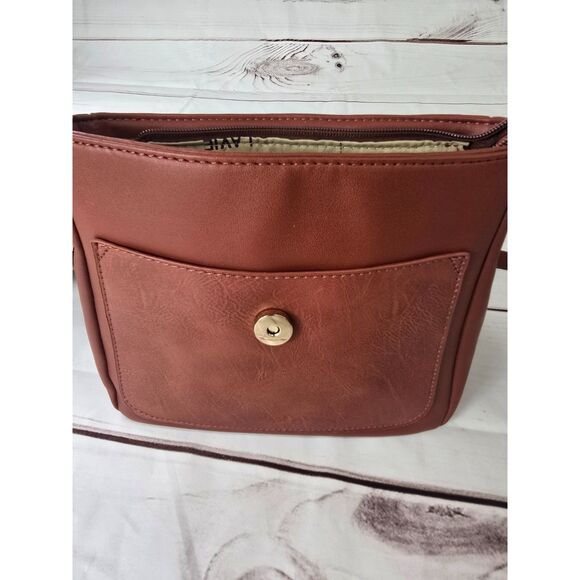 LaVie Crossbody Purse 5 Pockets Brown/Red Color Adjustable Strap - Picture 4 of 6